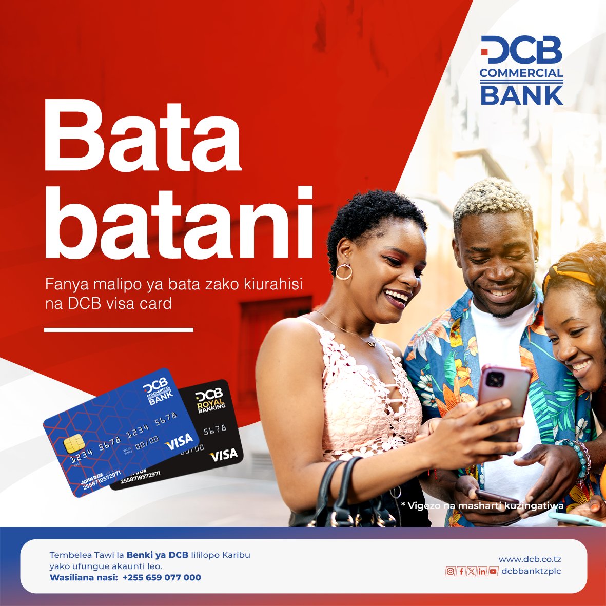 Weekend wapi?
Enjoy mahali popote ukiwa na uhakika wa malipo kupitia DCB Visa Card,Ni rahisi na salama zaidi.

#DCBVisaCard
#dcbbanktzplc
#MiamalaPopote