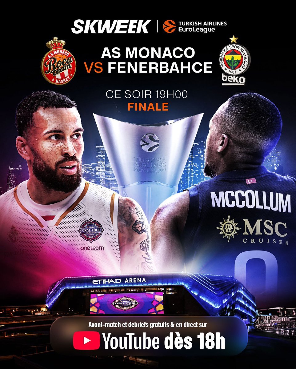 🚨 32 après Limoges, Monaco peut devenir champion d'Europe. 

🔥Dispositif exceptionnel dès 18h00 sur <a href="/skweektv/">SKWEEK</a> et Youtube (gratuit) avec des surprises. 

A Paris, <a href="/FredMazeas/">Fred Mazéas</a> <a href="/PaulPopox/">Paul Lacombe</a> <a href="/yakubaouattara/">yak</a> 

A Abu Dhabi <a href="/NielsOnimus/">Niels Onimus</a> <a href="/bomaye12/">Ali D Traoré</a> <a href="/LucieAgs/">LA.</a> <a href="/nico_pottier/">Nicolas Pottier</a> <a href="/kenzoMarcelin/">Kenzo MARCELIN</a>