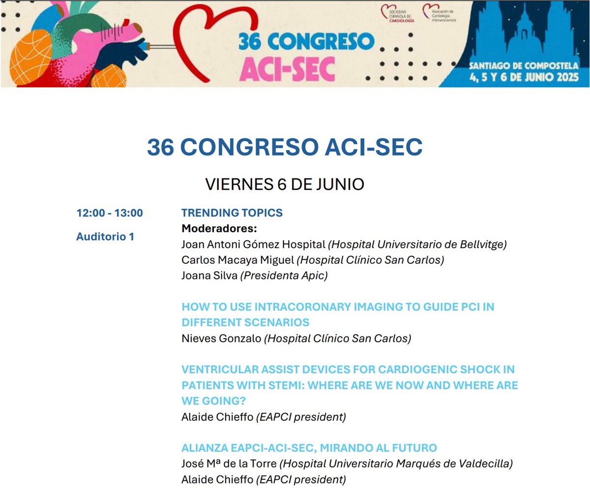 Belén Cid Alvarez (@belcid7) on Twitter photo It will be an honor for <a href="/shci_sec/">ACI-SEC: Hemodinamica</a> to have our colleagues <a href="/jgranadacrf/">Juan F. Granada</a> (CEO <a href="/crfheart/">Cardiovascular Research Foundation</a> ), <a href="/alaide_chief/">chief</a> (<a href="/EAPCIPresident/">EAPCIPresident</a> ), <a href="/JoanaDelgadoSi1/">Joana Delgado Silva</a> (<a href="/APIC_pt/">APIC</a>) and <a href="/NievesGonzalo1/">Nieves Gonzalo</a> (#EuroPCR director <a href="/PCRonline/">PCRonline 🫀</a> ) in Santiago to discuss the present and future of Interventional Cardiology It will be an honor for <a href="/shci_sec/">ACI-SEC: Hemodinamica</a> to have our colleagues <a href="/jgranadacrf/">Juan F. Granada</a> (CEO <a href="/crfheart/">Cardiovascular Research Foundation</a> ), <a href="/alaide_chief/">chief</a> (<a href="/EAPCIPresident/">EAPCIPresident</a> ), <a href="/JoanaDelgadoSi1/">Joana Delgado Silva</a> (<a href="/APIC_pt/">APIC</a>) and <a href="/NievesGonzalo1/">Nieves Gonzalo</a> (#EuroPCR director <a href="/PCRonline/">PCRonline 🫀</a> ) in Santiago to discuss the present and future of Interventional Cardiology