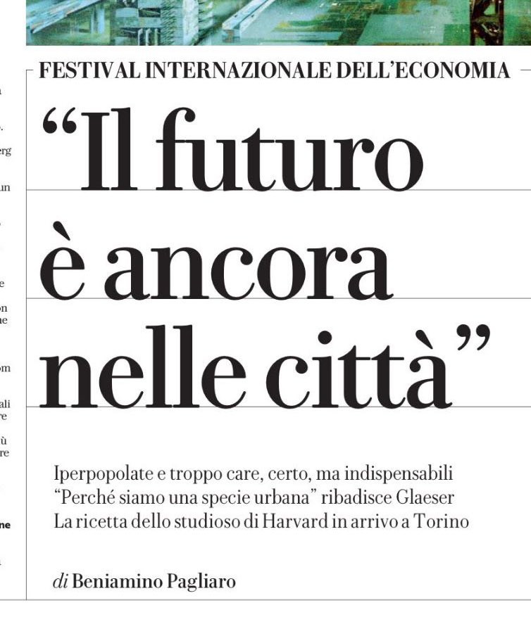 Iperpopolate e troppo care, certo, ma indispensabili
"Perché siamo una specie urbana" ribadisce Glaeser
La ricetta dello studioso di Harvard in arrivo a Torino al <a href="/festinteconomia/">Festival Internazionale dell'Economia</a> oggi su <a href="/repubblica/">Repubblica</a> <a href="/bpagliaro/">Beniamino Pagliaro</a>