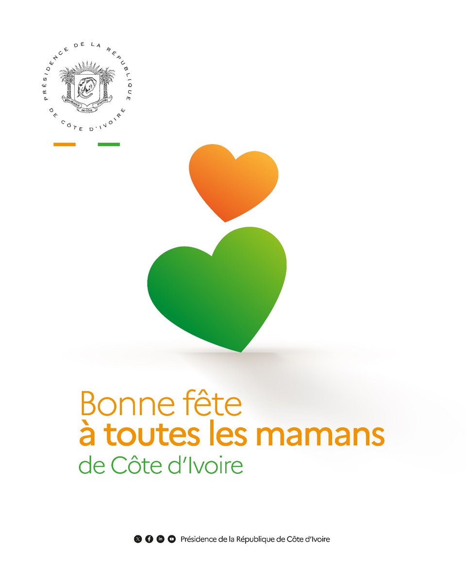 AOuattara_PRCI's tweet image. À l’occasion de la célébration de la Fête des Mères, je réitère mon admiration à toutes les Mamans de Côte d’Ivoire, piliers de nos familles.  
Bonne Fête  des Mères à toutes !