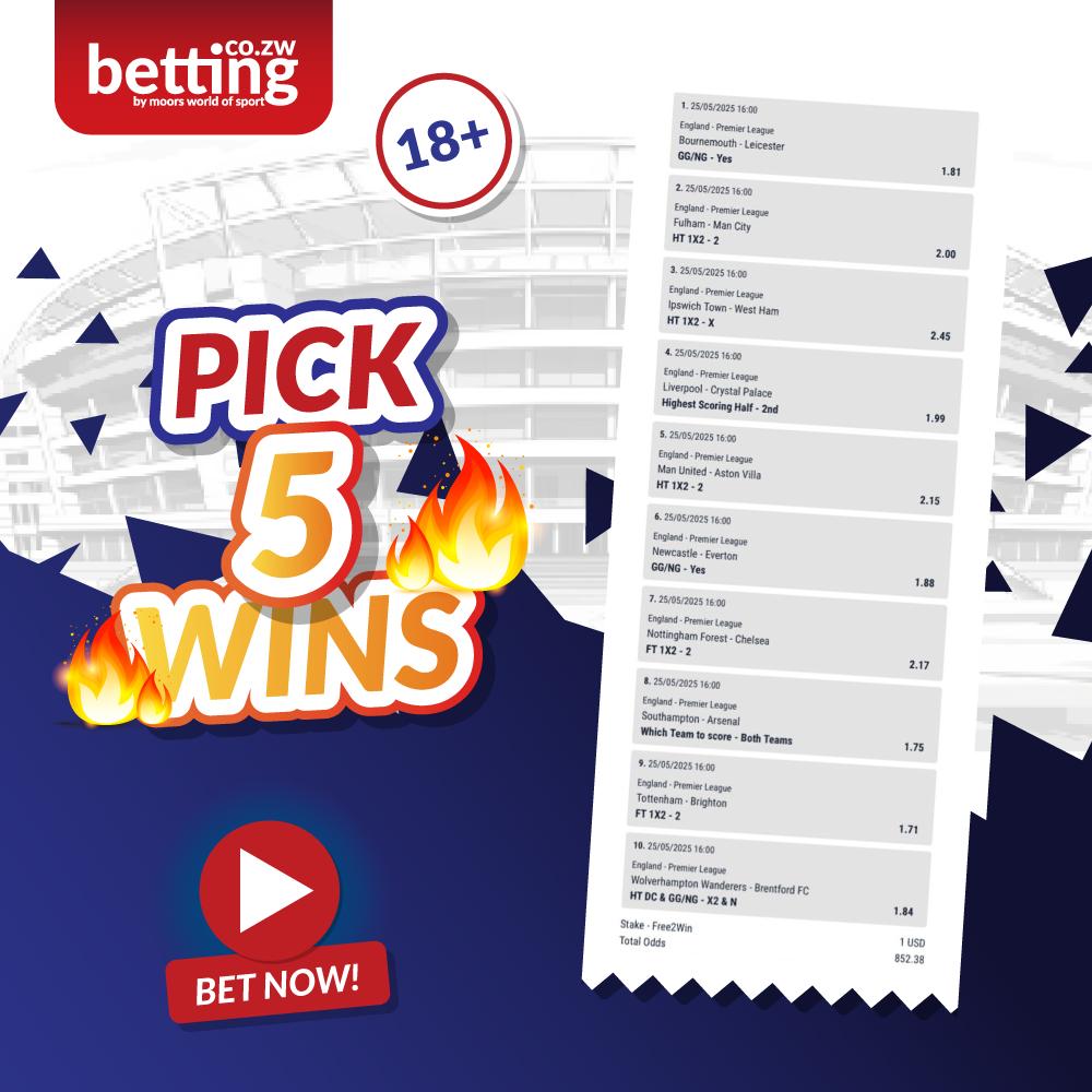 TODAY‼‼‼
🔟Winners to get freebet $5💸💸each
PICK 5 WINNERS from the 10 selections
Be sure to like our posts, repost this post and follow MWOS page
One prediction per person and edited comments will not be considered
T's and C's apply
#MWOSMakesWinners
#TheHomeOfSportsBetting