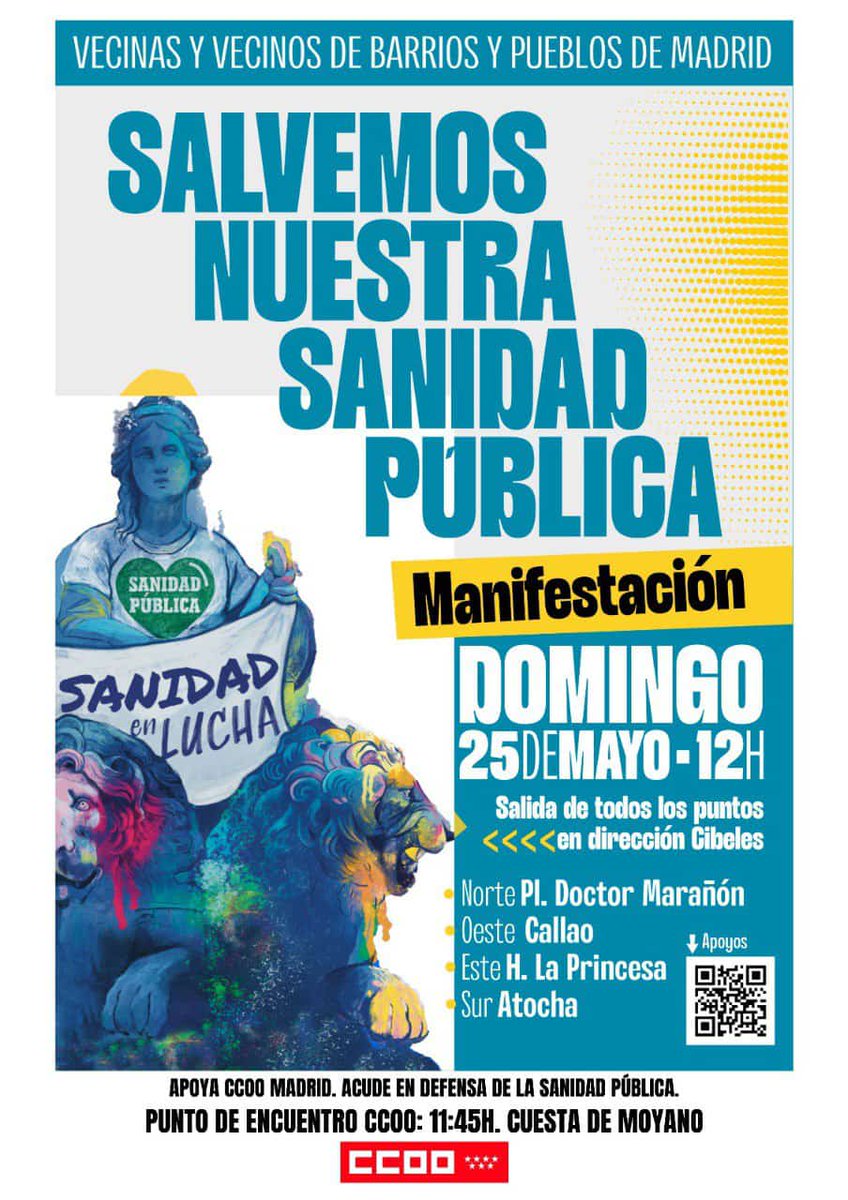 De camino a la #Manifestacion para salvar la #SanidadPublica en este #FelizDomingo 

#UNETE‼️ Salimos desde la columna sur, desde #Atocha a #Cibeles. 

📢#SalvemosNuestraSanidadPublica

#CCOO #CCOOntigo #CCOOSeMueve
