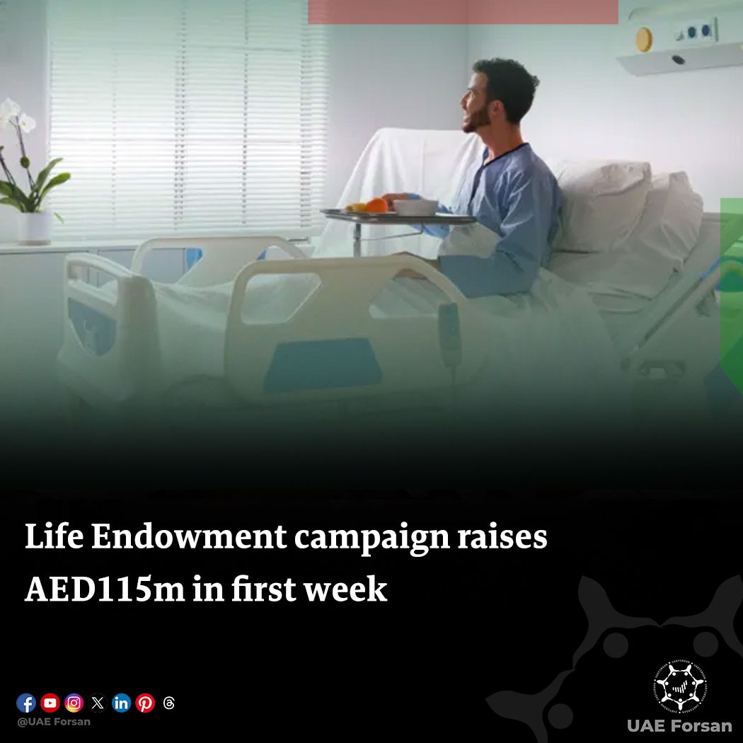 UAE_Forsan's tweet photo. The Life Endowment campaign, launched by the Endowments and Minors’ Funds Authority (Awqaf Abu Dhabi) in support of patients with chronic diseases, has raised AED115 million from 33,000 contributors, one week after its launch 
#UAE #AbuDhabi #AwqafAbuDhabi #LifeEndowment #YearOfCommunity 
@adawqaf