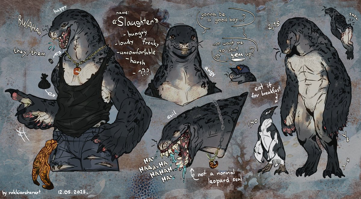 rokki_maniac's tweet image. theyr name is Slaughter or Sloth. here we have a predator that doesn&apos;t fuck with sissies. one of the tallest furson&apos;s and the MOST threatening.
my epitome of a absolutley freaky creature, oh YEAH!

#OC #fursona #leopardseal 
my setting:  #the_blood_red_south_pole