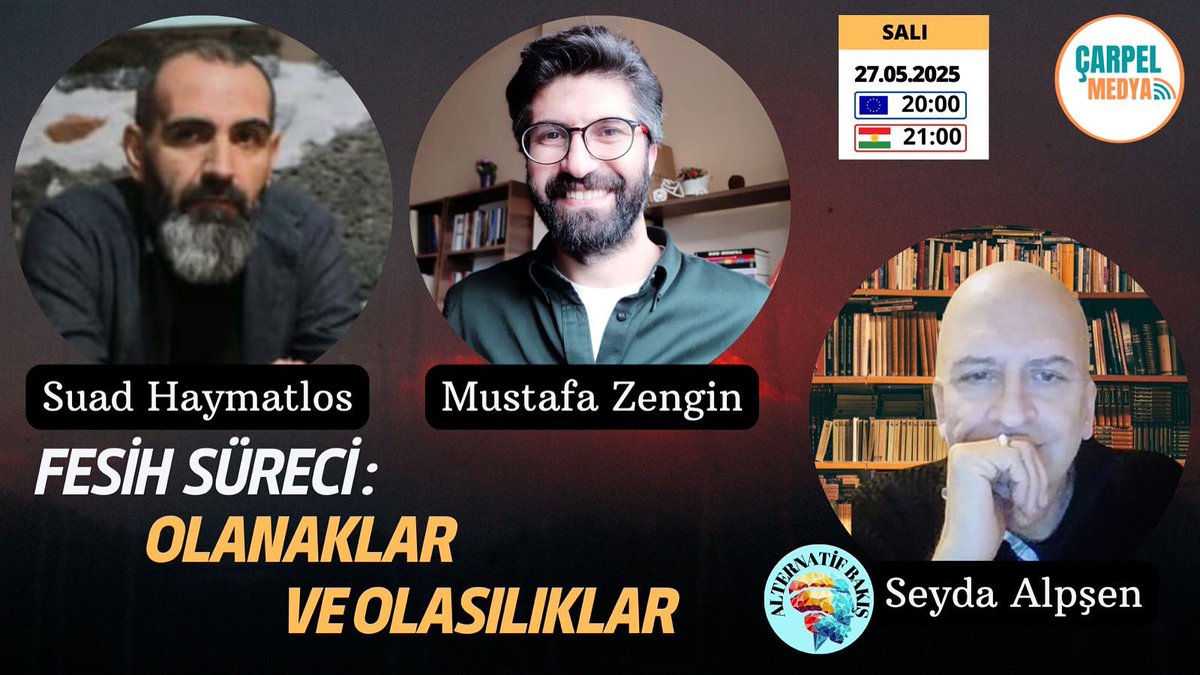 Çarpel Medya (@carpelmedya) on Twitter photo Alternatif Bakış programının bu haftaki bölümünde <a href="/SeydaAlpsen/">Seyda Alpşen</a> , PKK’nin Fesih Süreci ile ortaya çıkan Olanak ve Olasılıkları konukları Suad Haymatlos (@hymtlss) ve Mustafa Zengin ile beraber değerlendiriyor. youtube.com/live/y208Gf7MA… Alternatif Bakış programının bu haftaki bölümünde <a href="/SeydaAlpsen/">Seyda Alpşen</a> , PKK’nin Fesih Süreci ile ortaya çıkan Olanak ve Olasılıkları konukları Suad Haymatlos (@hymtlss) ve Mustafa Zengin ile beraber değerlendiriyor. youtube.com/live/y208Gf7MA…