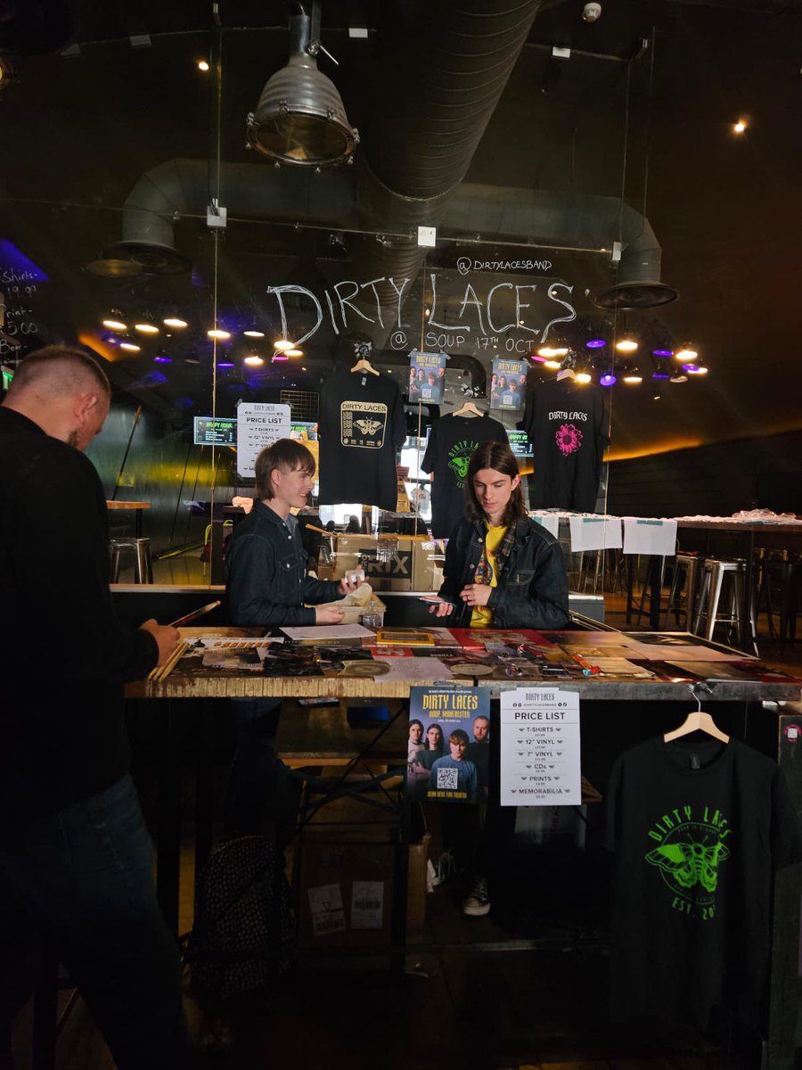 DIRTY LACES (@dirtylacesband) on Twitter photo All set up at <a href="/DogBowlMCR/">Dog Bowl x NQ64</a> for <a href="/Tim_Burgess/">Tim Burgess</a> Merch Market.
We open at 11AM.
First three people to find us get a signed handwritten lyric sheet.
See you soon.
#helpushelpbands All set up at <a href="/DogBowlMCR/">Dog Bowl x NQ64</a> for <a href="/Tim_Burgess/">Tim Burgess</a> Merch Market.
We open at 11AM.
First three people to find us get a signed handwritten lyric sheet.
See you soon.
#helpushelpbands