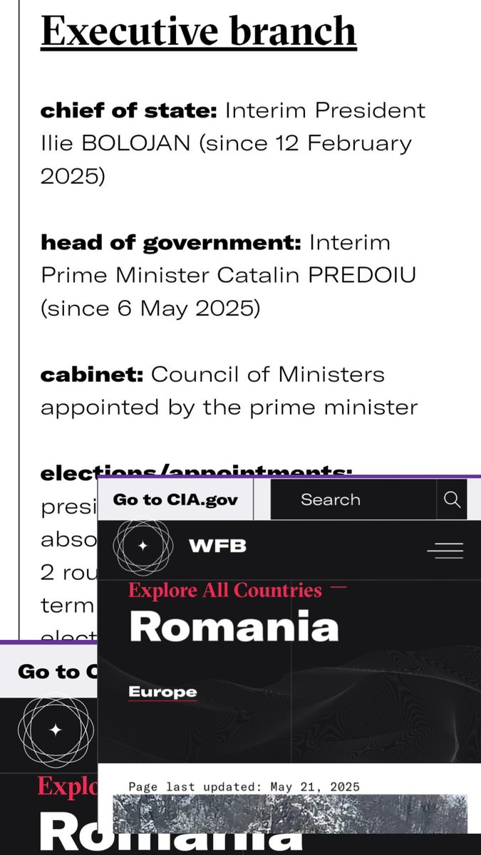 FOARTE IMPORTANT !!!  AMERICA NU RECUNOASTE ALEGERILE ???
Ste-ul CIA face de regula upgrade la câteva ore, nu s-a mai upgradat de pe 21 mai. A rămas blocat pe Bolojan si Predoiu.
cia.gov/the-world-fact…
#georgesimion