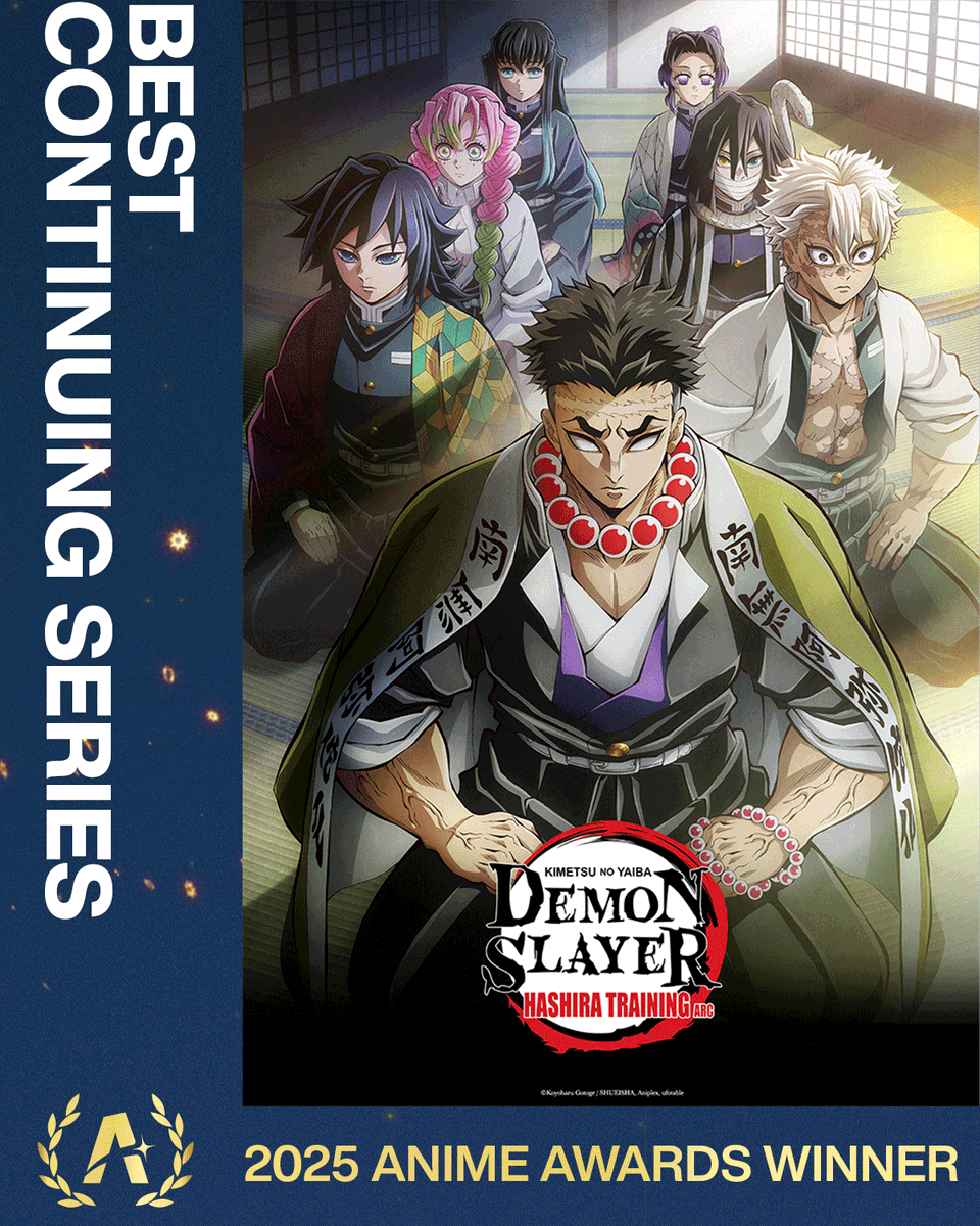 A fan-favorite then and now, Demon Slayer: Kimetsu no Yaiba Hashira Training Arc wins Best Continuing Series at the 2025 #AnimeAwards!