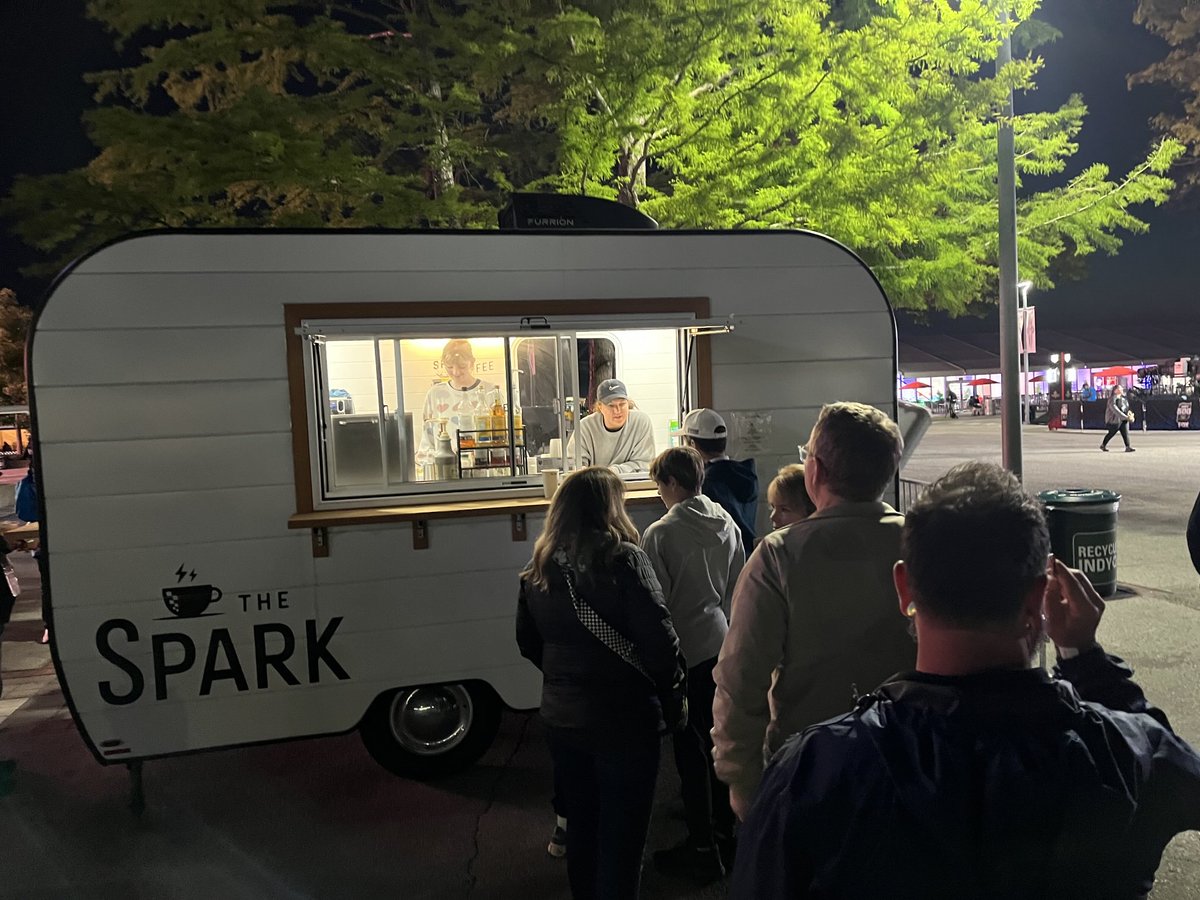 ChuckWTHR's tweet photo. Line forming for coffee at the Spark at @IMS . Join us for LIVE coverage of the Indy500 now! #wtht https://t.co/3t0eplEBrz