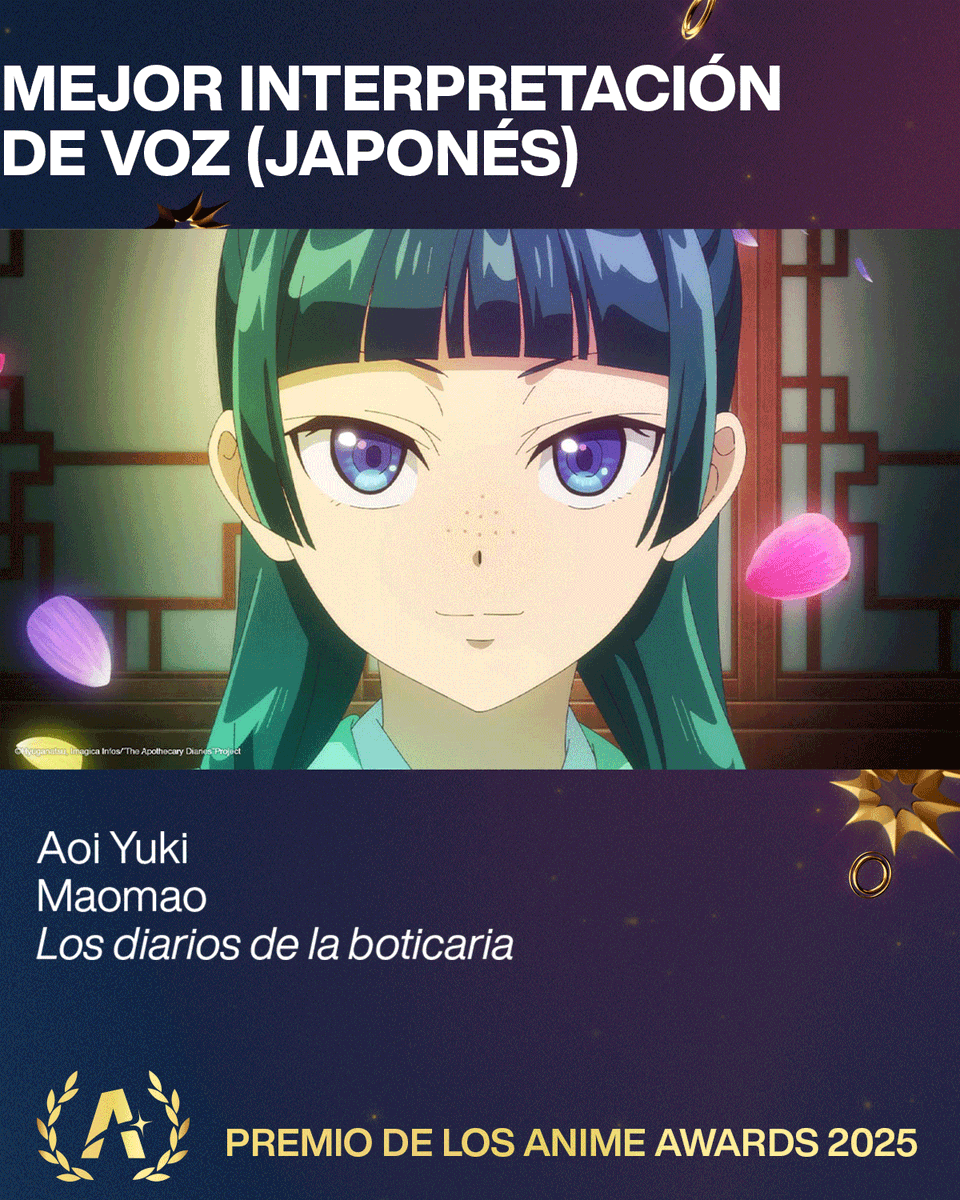 crunchyroll_es's tweet photo. ¡Con su voz cautivadora, Aoi Yuki se lleva el premio a Mejor Interpretación de Voz en japonés por tu papel como Maomao en Los diarios de la boticaria! #AnimeAwards https://t.co/BICK2X42QK