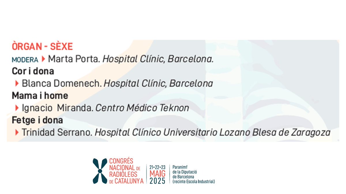 Salvador Pedraza (@salvasapedraza) on Twitter photo Gran èxit de la taula “Òrgan i Sexe”. X Congrés Nacional de Radiòlegs de Catalunya academia.cat/detallactivita……
<a href="/Radiolegs_CAT/">radiolegscatalunya</a> <a href="/SERAM_RX/">SERAM - Sociedad Española de Radiología Médica</a> Gran èxit de la taula “Òrgan i Sexe”. X Congrés Nacional de Radiòlegs de Catalunya academia.cat/detallactivita……
<a href="/Radiolegs_CAT/">radiolegscatalunya</a> <a href="/SERAM_RX/">SERAM - Sociedad Española de Radiología Médica</a>