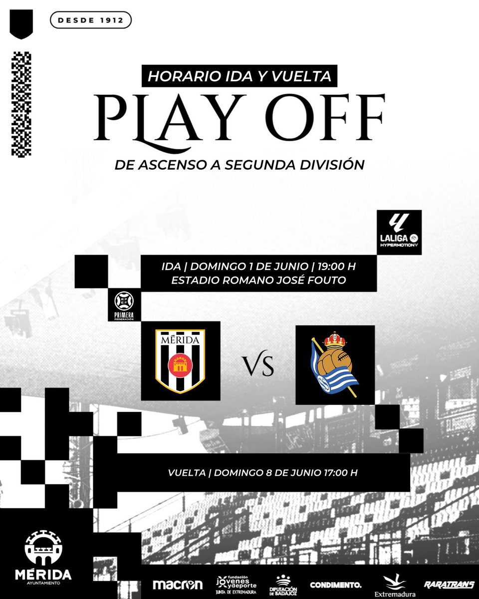 ⏰ Tenemos horario para el play off de ascenso a <a href="/LaLiga2/">LALIGA HYPERMOTION</a> 🆚 <a href="/RealSociedad/">Real Sociedad Fútbol</a> B

𝐈𝐃𝐀 ➡️ Domingo 1 de junio | 19:00 
𝐕𝐔𝐄𝐋𝐓𝐀 ➡️ Domingo 8 de junio | 17:00