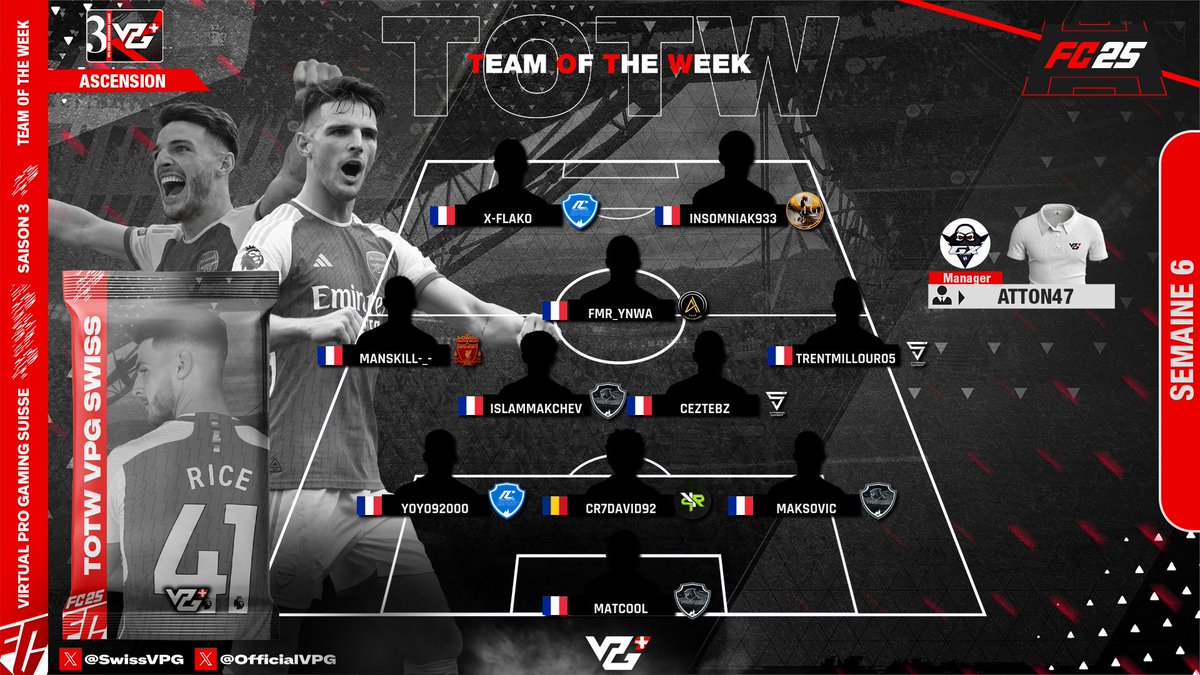 SwissVPG's tweet photo. 👉 Semaine 6, l’intensité monte d’un cran !
Voici venir la #TOTW de la Saison 3 💥
Qui a brillé cette semaine ? Qui mérite sa place parmi les meilleurs ?
🔍 Découvrez-le maintenant. https://t.co/ioQsStwpkw