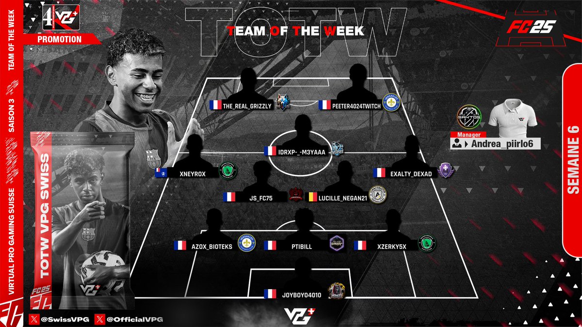 SwissVPG's tweet photo. 👉 Semaine 6, l’intensité monte d’un cran !
Voici venir la #TOTW de la Saison 3 💥
Qui a brillé cette semaine ? Qui mérite sa place parmi les meilleurs ?
🔍 Découvrez-le maintenant. https://t.co/ioQsStwpkw