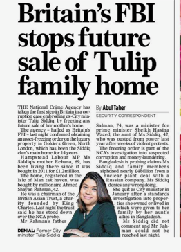 Britain's FBI starts probe into corruption allegations in Bangladesh surrounding former City minister <a href="/TulipSiddiq/">Tulip Siddiq</a>, by asset-freezing her mother's house in London. 
dailymail.co.uk/news/article-1…