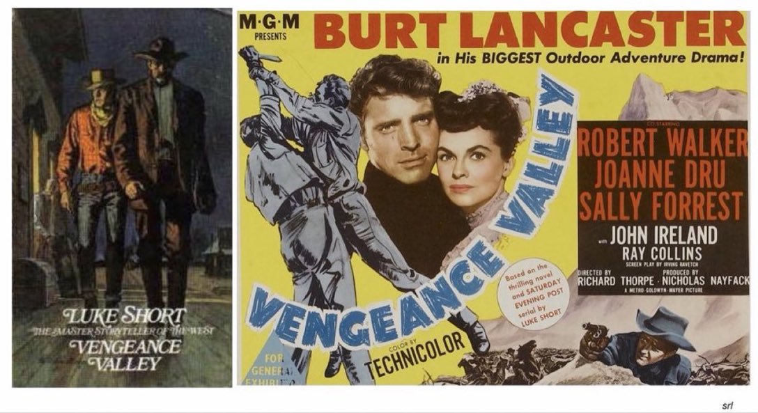 SaveRedlandLibr's tweet photo. 11:10am TODAY on @TalkingPicsTV
The 1951 #Western film🎥 “Vengeance Valley” directed by #RichardThorpe from a screenplay by #IrvingRavetch
Based on #LukeShort’s 1950 novel📖
🌟#BurtLancaster #RobertWalker #JohnIreland #JoanneDru #SallyForrest #RayCollins https://t.co/eE9yIaIfpd