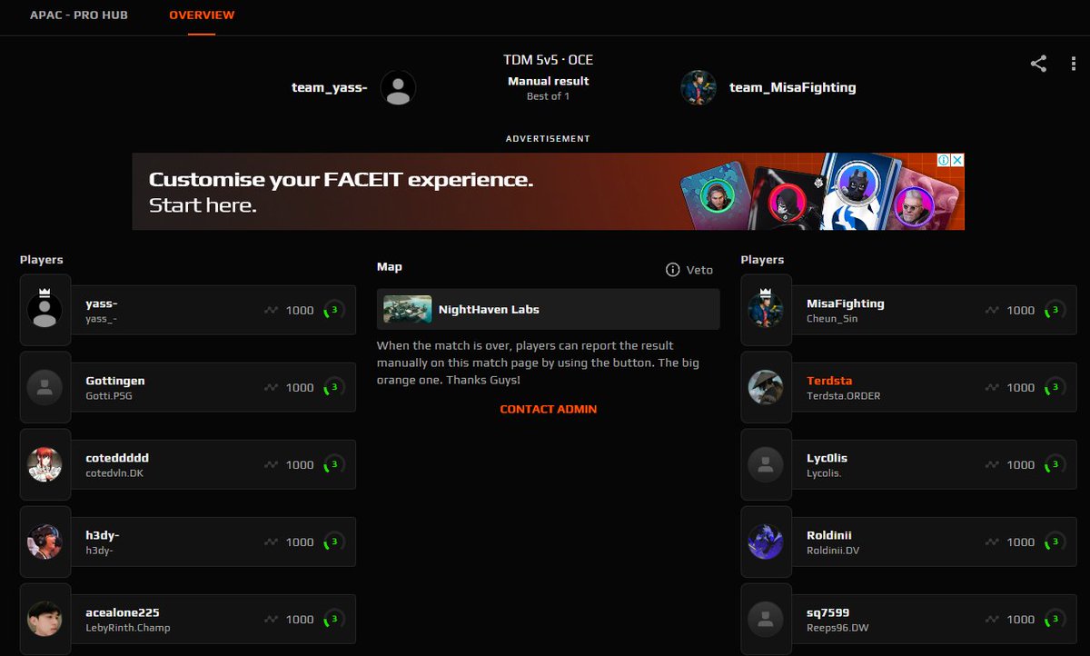 PRO ONLY FACEIT - DM FOR INVITES APAC PROS
