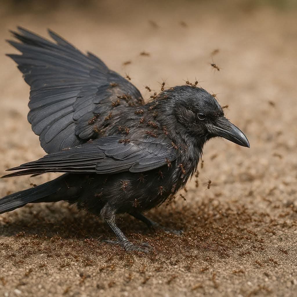 Did you know?Crows use "anting"to heal themselves!They let ants release formic acid,a natural antiseptic,to kill bacteria&amp;parasites in their feathers.Nature's pharmacy at work!Many species exhibit self-healing behaviors,showcasing intelligent,natural systems #NatureHeals #Earth