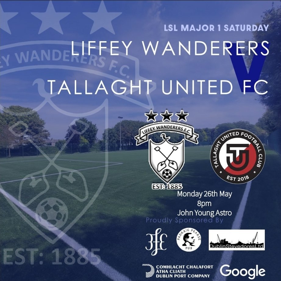 Monday Fixture:

Our <a href="/LSLLeague/">Leinster Senior League</a> Major 1 Saturday side have an important fixture tomorrow at home to <a href="/TallaghtUnited/">Tallaght United FC</a> in our last game of the season. Kick Off 8pm.

Support appreciated 💙

<a href="/3FE/">3FE Coffee</a> <a href="/DublinPortCo/">Dublin Port</a>