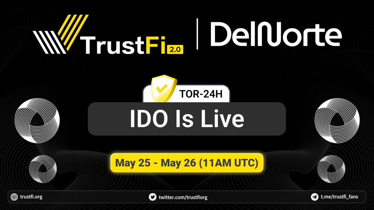 trustfiorg's tweet photo. 🔈 @delnorte_io IDO is Live! 🔈

💵 Send USDT to 0x749AccD0cC8f01970e6e704FD95927696F090734

OR

📍https://t.co/mIBDgIZpid  

🗓 IDO & Listing Timeline
- IDO Start Time: May 25, 11 AM UTC
- IDO End Time: May 26, 11 AM UTC
- Listing Date: May 28 (Tentative)
- Pontential Listing Exchanges: MEXC 📈 

ℹ️ Token Details 
- Ticker: $DTVC
- Chain: Ethereum
- IDO Price: $0.05
- Init. MCap: $3,750,000
- Vesting: 10% unlocked at TGE, the rest of 90% will be vested linear in 10 months (9% each month)

🔓 Refund Mechanism: TOR - 24 Hours

🚧 Please Note: 
✍️ Users will join the IDO sale by using $USDT on BNB Chain. 
⚠️ Double-check the address before sending any funds! 
💵 Invest any amount, and don’t forget to stake $TFI tokens based on the tier system to secure your guaranteed allocation.