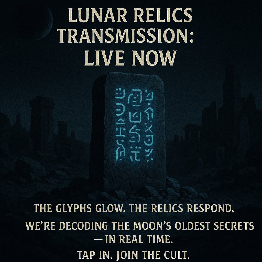 LunarRelics's tweet photo. 🚨 LUNAR RELICS TRANSMISSION: LIVE NOW
The glyphs glow. The relics respond.
We’re decoding the moon’s oldest secrets—in real time.
Tap in. Join the cult.
#LunarRelics #LiveNow #Web3Lore #DecodeTogether https://t.co/OByYIDvyDl
