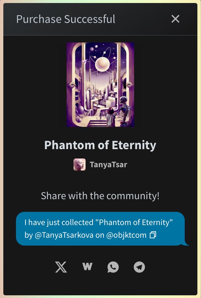 I have just collected "Phantom of Eternity" by <a href="/TanyaTsarkova/">Tatiana♥︎NFT.NYC25</a> on <a href="/objktcom/">objkt.com</a> objkt.com/tokens/KT1GoEz…