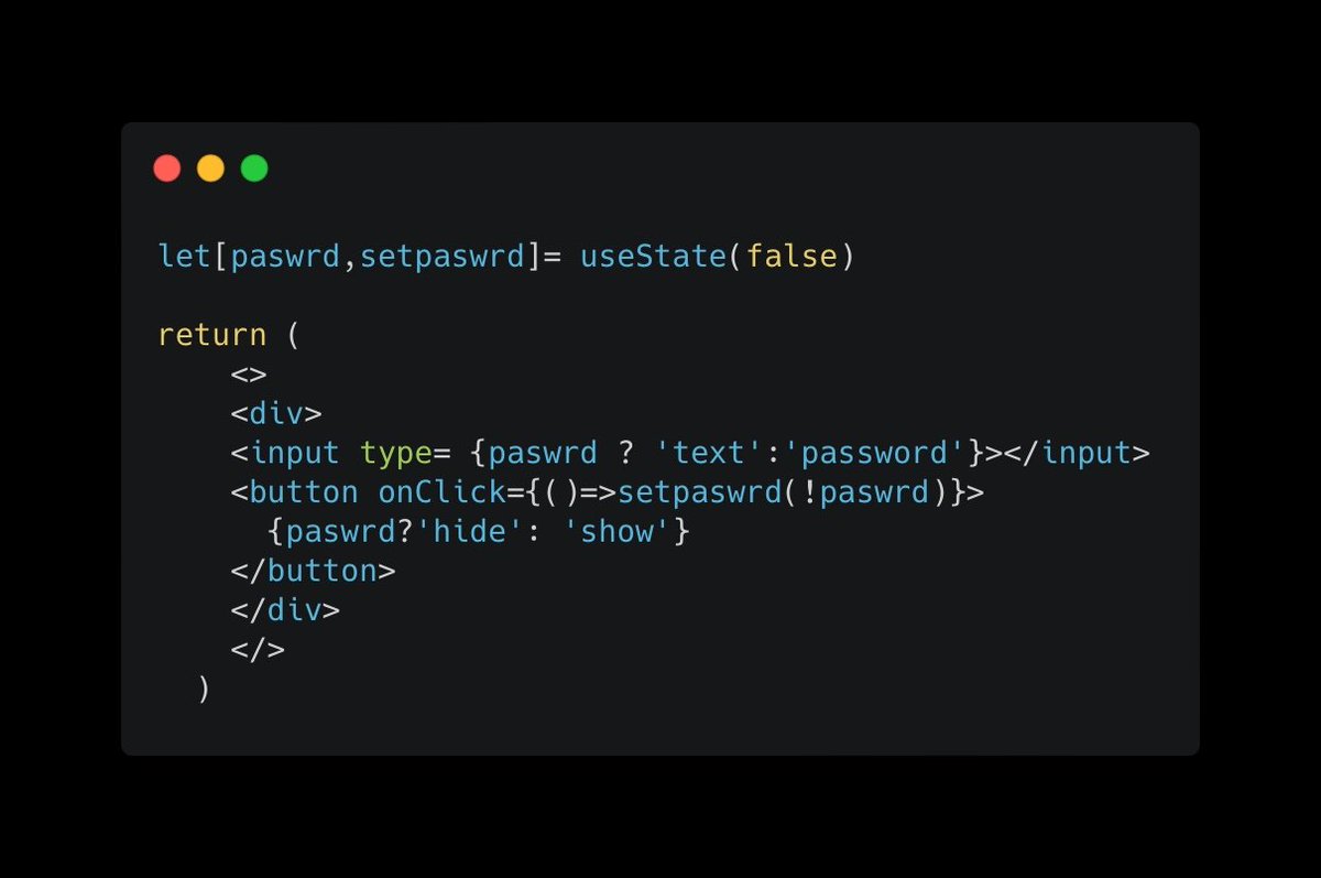 Hello devs
Just added a clean and simple feature that lets users toggle their password visibility. It's a small detail, but it really improves user experience.
#React #realengineering