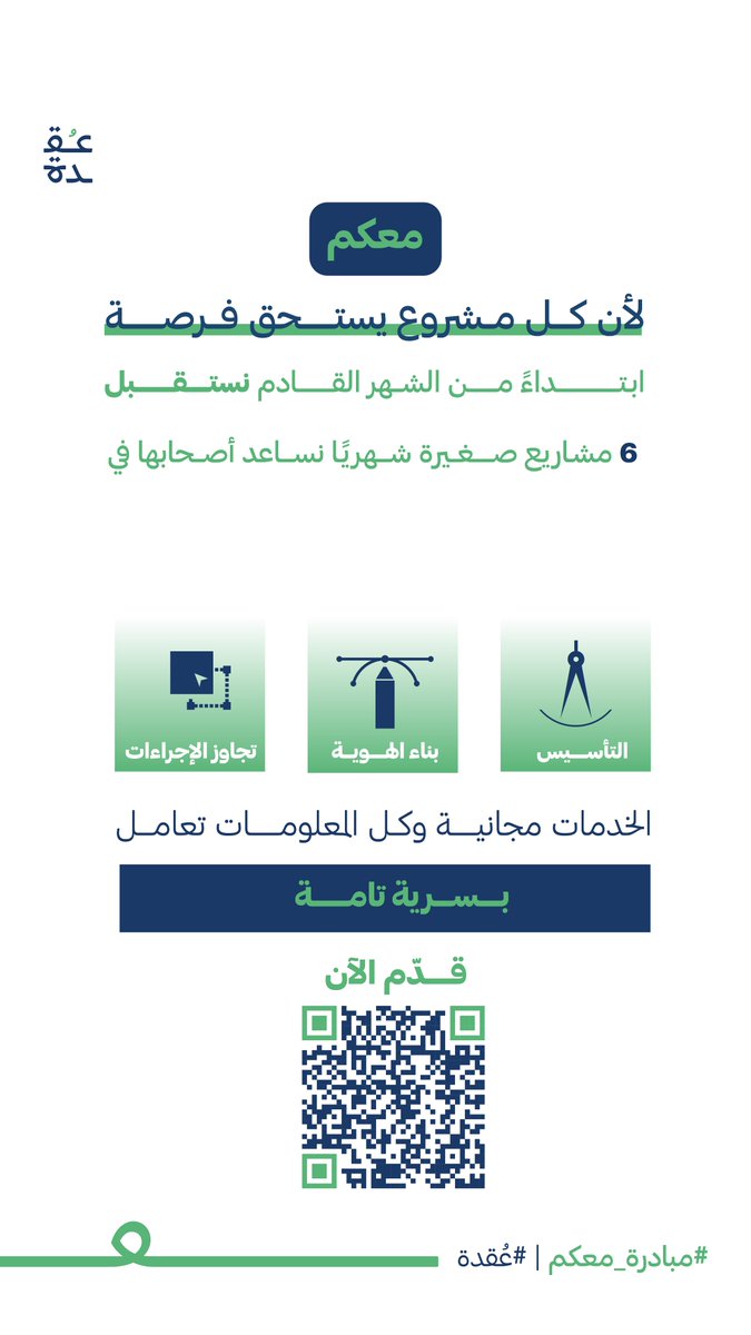 كان عند "عُقدة" فكرة مشروع 💡
ودّه يبدأ، ومتحمّس، لكن ما يدري من وين يبتدي:
الهوية؟ 🎨
التأسيس؟ 🏗️ 
ولا الإجراءات اللي تستهلك الوقت والميزانية؟ ⏳💸
وفي وسط زحمة الحيرة، وكثير مثل "عُقدة" يتراجعون، ويتركون أحلامهم 💭🚫

لكن الحقيقة؟ كل مشروع صغير يستحق فرصة حقيقية ✨

وهذا هو هدف