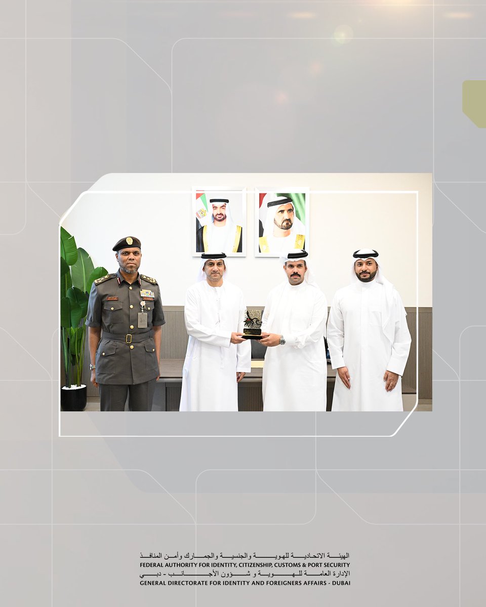 H.E. Lt. General Mohammed Ahmed Al Marri, Director General of GDRFA Dubai, along with Major General Ahmed Mohammed Al Muhairi, Assistant Director General, welcomed a Bahraini delegation led by Major Sheikh Salman bin Ahmed Al Khalifa and accompanied by Major Isa Hamad Al Saqr.