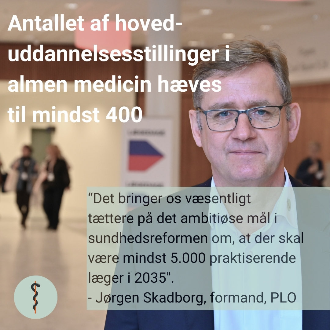 PLO (@plolaeger) on Twitter photo En god nyhed for patienterne, at der fremover skal uddannes mindst 400 speciallæger i almen medicin om året. “Det bringer os væsentligt tættere på det ambitiøse mål i sundhedsreformen om, at der skal være mindst 5000 praktiserende læger i 2035,” siger <a href="/skadborg/">Jørgen Skadborg</a>. #dkpol #sundpol En god nyhed for patienterne, at der fremover skal uddannes mindst 400 speciallæger i almen medicin om året. “Det bringer os væsentligt tættere på det ambitiøse mål i sundhedsreformen om, at der skal være mindst 5000 praktiserende læger i 2035,” siger <a href="/skadborg/">Jørgen Skadborg</a>. #dkpol #sundpol