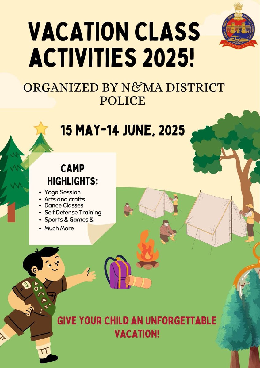 Vacation Classes for children are being organized across all Police Stations of North &amp; Middle Andaman District!
Activities like Yoga sessions, UAC classes, Drawing, Singing, Badminton, Football &amp; more are keeping young minds active, engaged, and creative this vacation. These