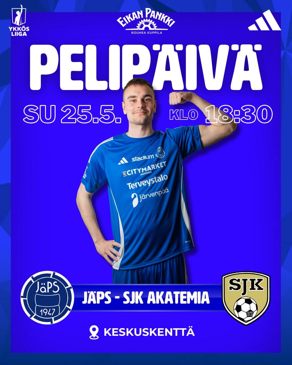 JapsEdustus's tweet image. 🎯 Pelipäivä! 💙🫵

🕡 Klo 18:30
📍 Järvenpään keskuskenttä
🎟 Liput: kauppa.japsedustus.fi

#JäPS #JäPSEdustus #ykkösliiga #meneetunteisiin #järvenpää #sininensydän @ykkosliiga