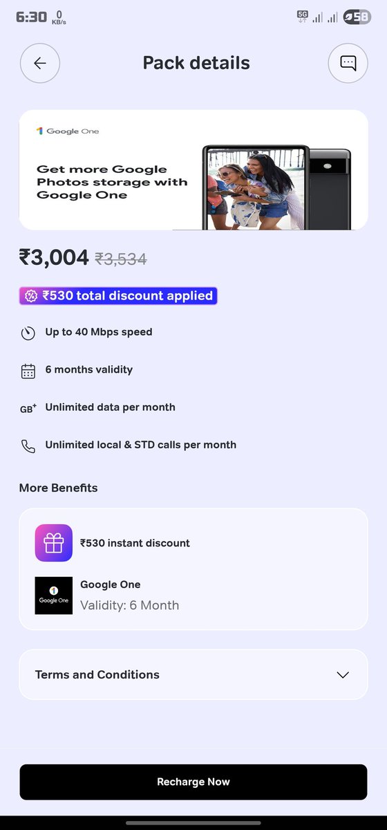 Recharged with 6 months plan to avail the benefit of google one, however, after recharge airtel customer service claims that the offer is not valid for 6 months plan.
<a href="/airtelindia/">airtel India</a> <a href="/Airtel_Presence/">Airtel Cares</a> <a href="/airtelnews/">Bharti Airtel</a> can you please explain this?