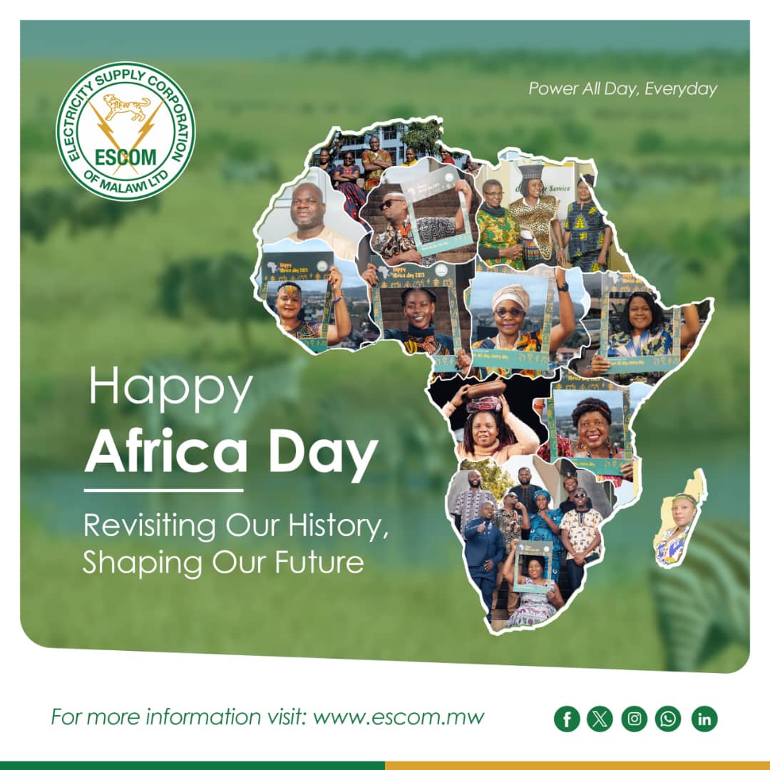 ESCOM_Malawi's tweet photo. Together, we celebrate Africa Day! Let’s honor our rich history and shape a brighter future for Malawi and the entire continent.
#RevisitingOurHistory
#ShapingOurFuture
#ESCOM
#Poweralldayeveryday https://t.co/LfAUZPWRBA