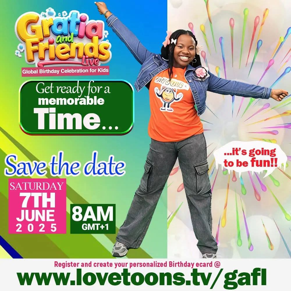 Praise_Augustin's tweet photo. GET READY FOR A MEMORABLE TIME @ 𝙂𝙍𝘼𝙏𝙄𝘼 𝘼𝙉𝘿 𝙁𝙍𝙄𝙀𝙉𝘿𝙎 𝙇𝙄𝙑𝙀 (𝙂𝙇𝙊𝘽𝘼𝙇 𝘽𝙄𝙍𝙏𝙃𝘿𝘼𝙔 𝘾𝙀𝙇𝙀𝘽𝙍𝘼𝙏𝙄𝙊𝙉 𝙁𝙊𝙍 𝙆𝙄𝘿𝙎)  
Register &amp; create your child's  birthday E-card today. visit https://t.co/sUPebwG1eR
#lovetoonstv
#gafl
#globalbirthdaycelebration https://t.co/TQlosjYCK6