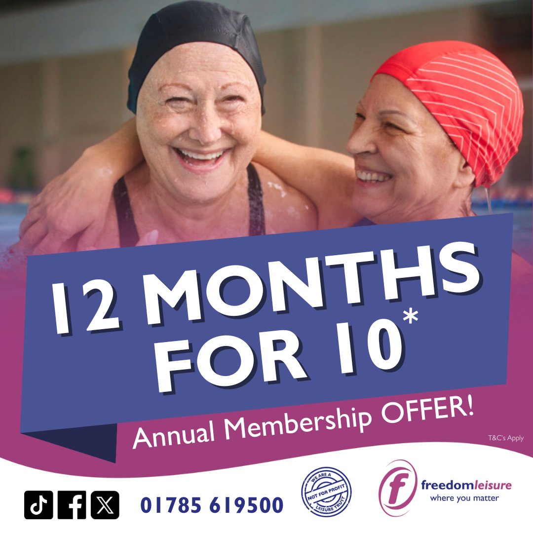 GET 12 MONTHS FOR THE PRICE OF 10 at Stafford Leisure Centre - To find out more on annual membership offers for gym, swim and exercise classes access click here - ow.ly/1ZNw50VP4m9