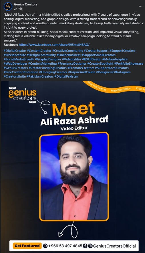raza_speak's tweet photo. Feeling truly humbled to be featured by Genius Creators
7 years of hard work, creativity, and passion — and this recognition means a lot!
Thank you for the support and love. Let’s keep creating and growing together. 💻🎨📈
#VideoEditor #GeniusCreators https://t.co/o1IbdEOaI4