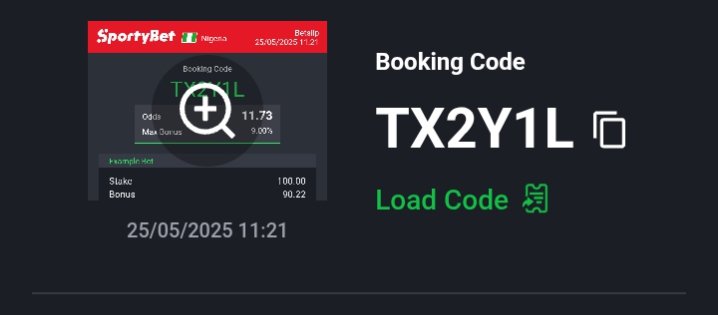 declantipz's tweet photo. Sunday tips 

Here we go!!

11 ODDS to be won✔️✔️
👉TX2Y1L👈

Stake responsibly 🔞🔞🔞

@allentipz @AdekonojoOlaol2 @Anotike99 @Ada_Daddyya @Aguerotipzs @africanBOSS_ @ADT_Freetips @Baaamtips @EnochBig001 @BETTER_TIPSX @BetParkO @Ada_Daddyya @BIGONBIG24 @bettinghubgames https://t.co/p2pKSojqij