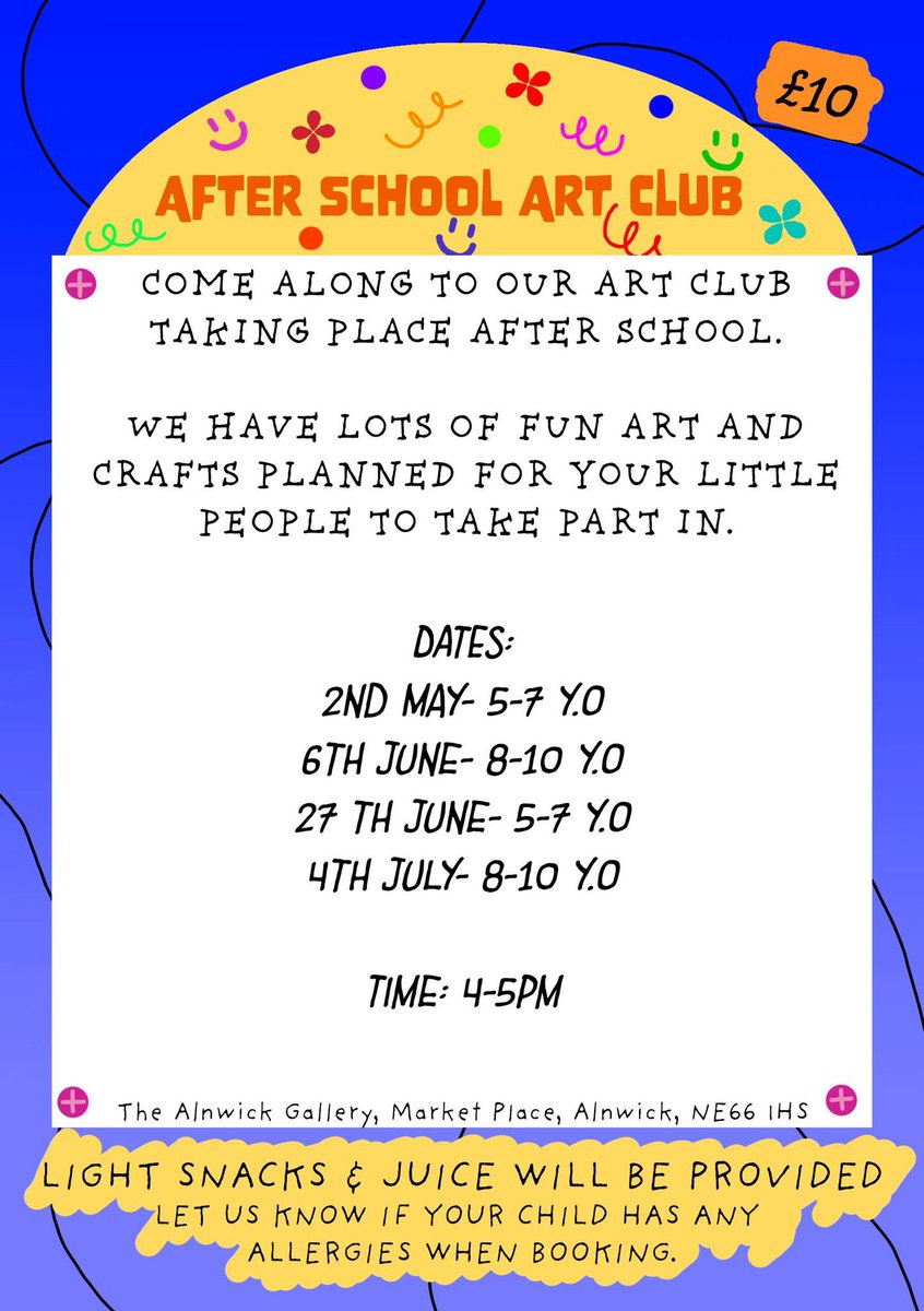 EllinghamCofE's tweet photo. The Alnwick Gallery, where we had a brilliant time on Friday, offer after-school sessions- see below. 🤩 https://t.co/74rngYgLX9
