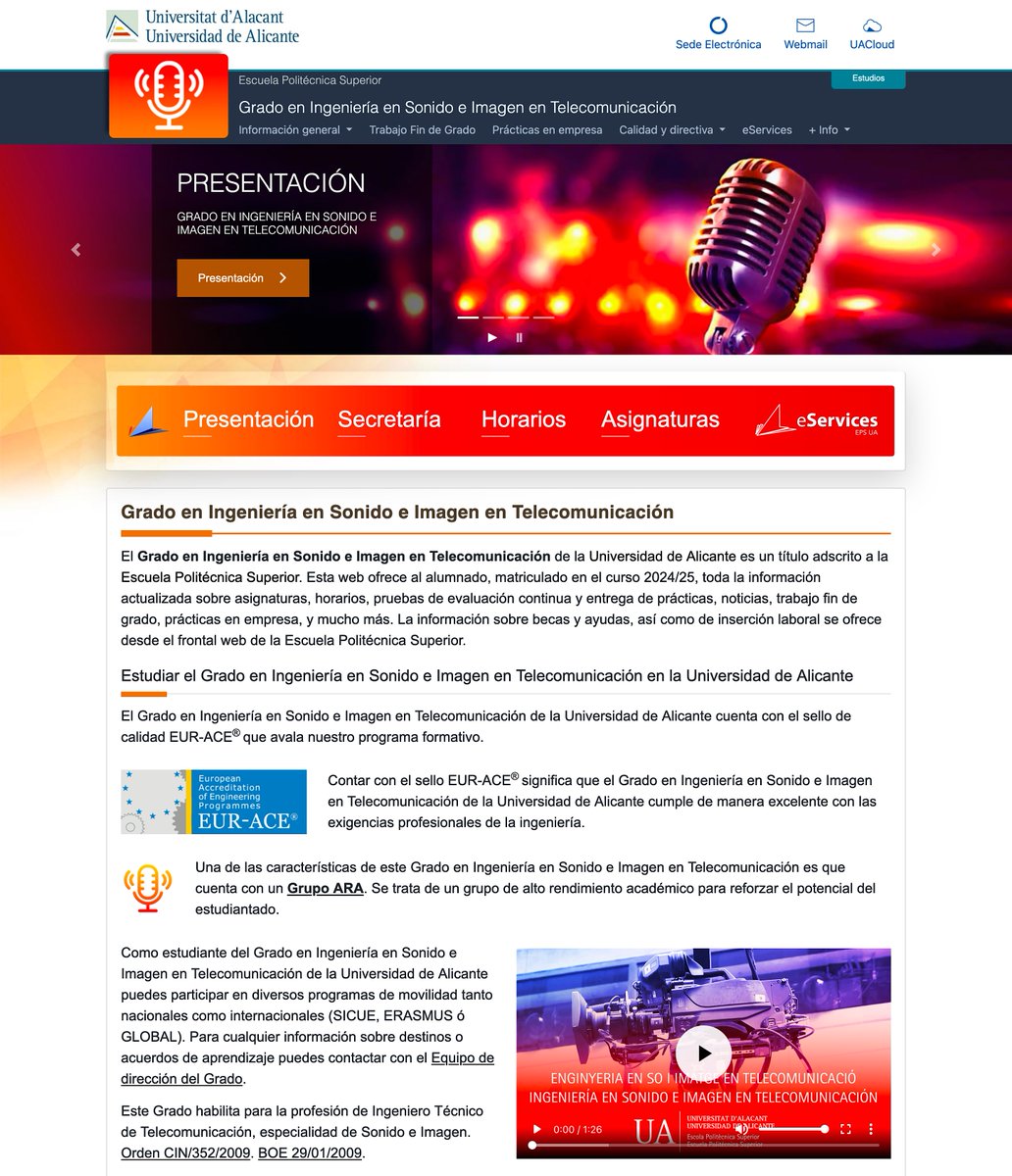 Ya disponible en su web específica (mañana estará en la web oficial) el nuevo video de presentación de los estudios de Grado en Ingeniería en Sonido e Imagen en Telecomunicación de la Universidad de Alicante. Escuela Politécnica Superior. eps.ua.es/es/ingenieria-… #telecoUA
