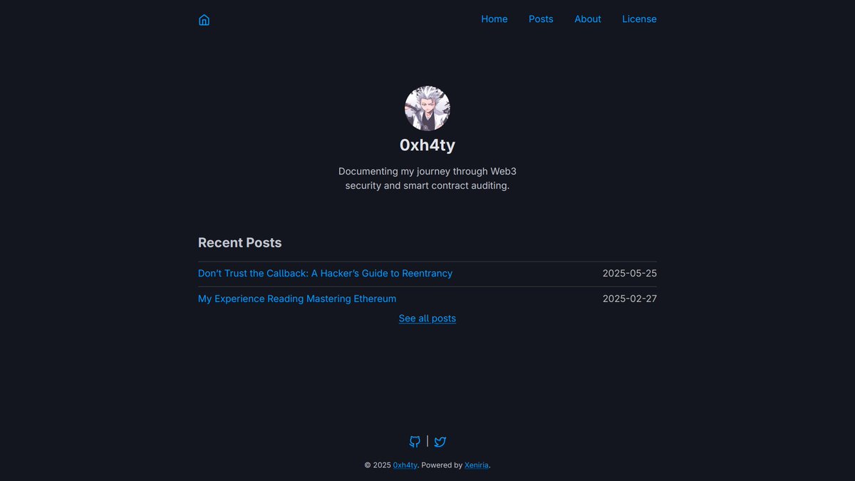 0xh4ty's tweet photo. Last week, I dived deeper into reentrancy attacks.
I wrote a blog about it. Check it out:
https://t.co/UToQDAKfbF

#Web3 #SmartContracts #Security #Reentrancy #Ethereum https://t.co/2RddCv2I5U