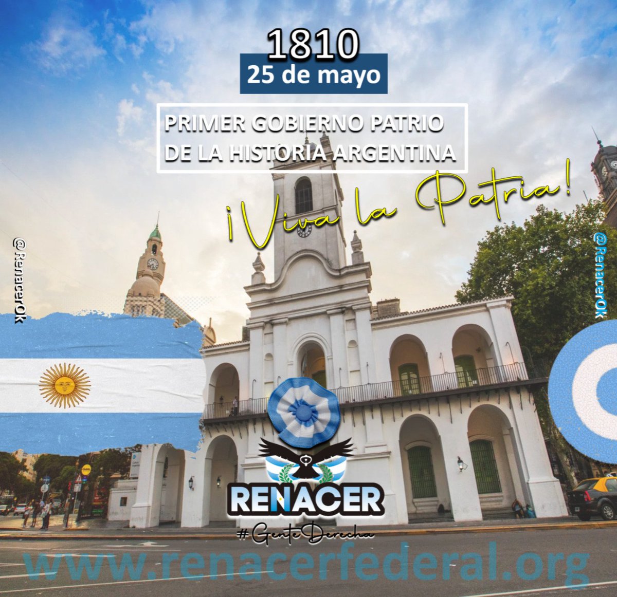 renacerok's tweet photo. Un día como hoy pero de 1810, vivíamos la Revolución, de nuestro primer Gobierno Patrio. 
Demostrándonos la importancia de la lucha por lo que creemos justo, y la necesidad de un Gobierno representativo. 
¡VIVA LA PATRIA! 🇦🇷💙🤍💙
#25deMayo #revoluciondemayo  #argentina #Patria https://t.co/Y6xVk1emDC