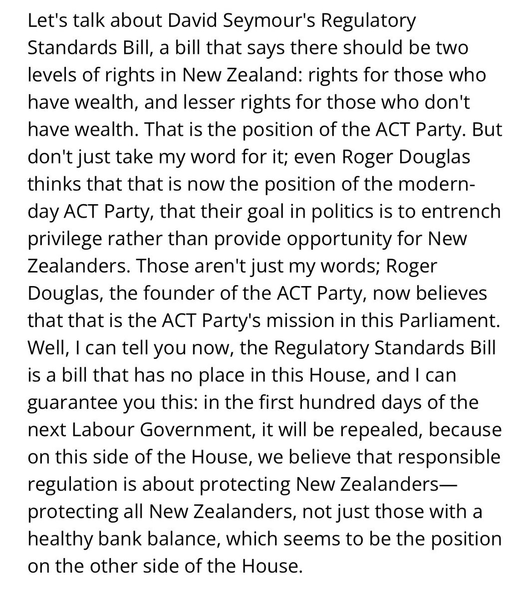 Just remember what Chris Hipkins said about the Regulatory Standards Bill earlier this year. 

Labour will repeal it within their first hundred days of taking office.