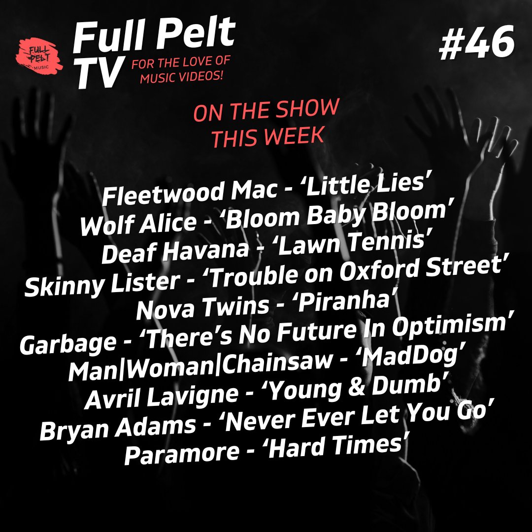 Full Pelt Music (@fullpeltmusic) on Twitter photo It's Full Pelt TV time!
On the show this week - <a href="/fleetwoodmac/">Fleetwood Mac</a> <a href="/wolfalicemusic/">Wolf Alice</a> <a href="/deafhavana/">Deaf Havana</a> <a href="/SkinnyLister/">Skinny Lister</a> <a href="/NovaTwinsMusic/">Nova Twins</a> <a href="/garbage/">Garbage</a> <a href="/mwcband_/">Man/Woman/Chainsaw</a> <a href="/AvrilLavigne/">Avril Lavigne</a> <a href="/bryanadams/">Bryan Adams</a> & <a href="/paramore/">paramore</a>
Watch on YouTube 👇
tinyurl.com/2nmppeyp It's Full Pelt TV time!
On the show this week - <a href="/fleetwoodmac/">Fleetwood Mac</a> <a href="/wolfalicemusic/">Wolf Alice</a> <a href="/deafhavana/">Deaf Havana</a> <a href="/SkinnyLister/">Skinny Lister</a> <a href="/NovaTwinsMusic/">Nova Twins</a> <a href="/garbage/">Garbage</a> <a href="/mwcband_/">Man/Woman/Chainsaw</a> <a href="/AvrilLavigne/">Avril Lavigne</a> <a href="/bryanadams/">Bryan Adams</a> & <a href="/paramore/">paramore</a>
Watch on YouTube 👇
tinyurl.com/2nmppeyp