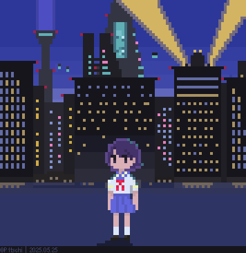 p1tschi's tweet photo. SAKIが生まれる少し前の時代の都市です。

#pixelart #ドット絵 #イラスト 
#レトロ交差記 https://t.co/zFxUZXZaaZ