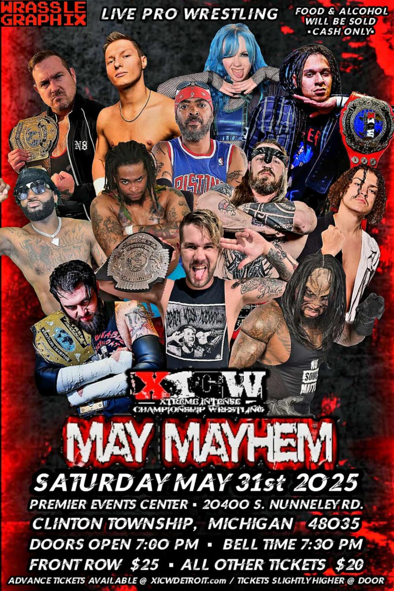 XICW Detroit (@xicwdetroit) on Twitter photo Six Days Away until...
‼️MAY MAYHEM‼️
Don't delay! Get those Row 1 🎟 today for Proving Ground Champion <a href="/AmazingN8/">N8 Mattson</a> versus <a href="/caden_monroe3/">Caden Monroe</a> at xicw.info/tickets/
🗓️ This Sat., 5/31/25
🏢 Premier Events Center
20400 S. Nunneley Rd
Clinton Township, Michigan
🛎️7:30pm Six Days Away until...
‼️MAY MAYHEM‼️
Don't delay! Get those Row 1 🎟 today for Proving Ground Champion <a href="/AmazingN8/">N8 Mattson</a> versus <a href="/caden_monroe3/">Caden Monroe</a> at xicw.info/tickets/
🗓️ This Sat., 5/31/25
🏢 Premier Events Center
20400 S. Nunneley Rd
Clinton Township, Michigan
🛎️7:30pm