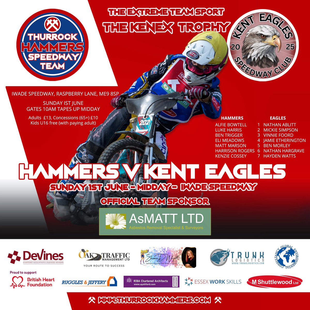Thurrock Hammers Ltd (@thurrockhammers) on Twitter photo Counting down to track action. This time next week ๐๐ป
The Thurrock <a href="/AsmattL/">Asmatt Limited</a> Hammers v The Kent Eagles.
๐๏ธ Sunday 1st June
๐ Gates: 10am First race: Midday
๐<a href="/IwadeSpeedway/">Iwade Speedway</a>
๐ท Spotlight Photography
#WeAreThurrocksHammers โ๏ธโ๏ธ Counting down to track action. This time next week ๐๐ป
The Thurrock <a href="/AsmattL/">Asmatt Limited</a> Hammers v The Kent Eagles.
๐๏ธ Sunday 1st June
๐ Gates: 10am First race: Midday
๐<a href="/IwadeSpeedway/">Iwade Speedway</a>
๐ท Spotlight Photography
#WeAreThurrocksHammers โ๏ธโ๏ธ