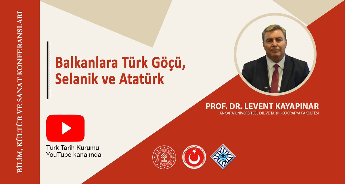 Bilim, Kültür ve Sanat Konferanslarımıza konuk olan Prof. Dr. Levent Kayapınar'ın "Balkanlara Türk Göçü, Selanik ve Atatürk" başlıklı konferansının kaydını Youtube kanalımızda izleyebilirsiniz: youtu.be/NmQrWOaOG4k?si…
#BilimKültürSanatKonferansları