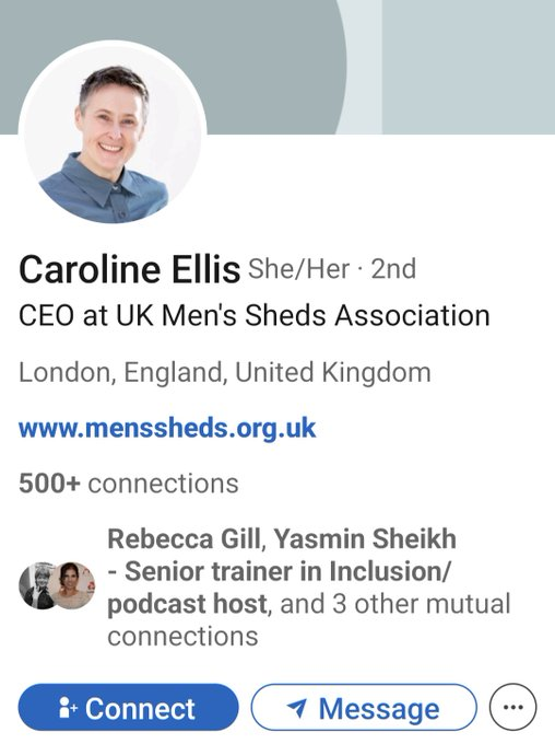 I am so sad that men haven't appointed a man to run the Men's Shed Association. 

Men need their own stuff, not an ex Stonewall pronoun woman.